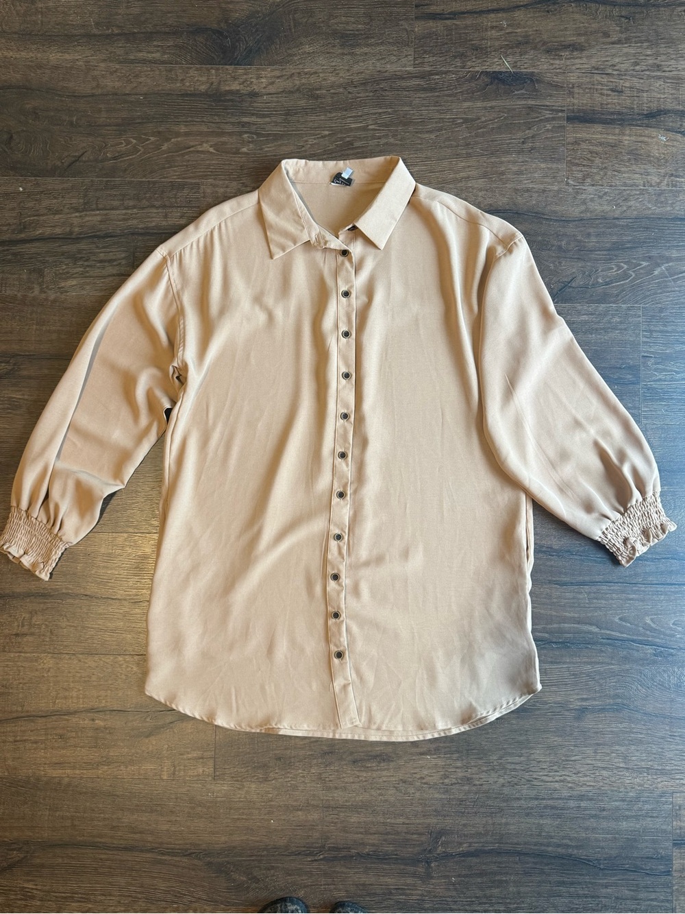 Cozy Casual Long Sleeve Button Front Dress in Light Tan